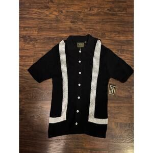 Massive Luxury Edition Shirt Mens M Sweater Crochet Knit Button Up Sheer NWT